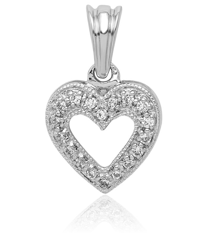 14K Solid White Gold Diamond Heart Necklace Love Pendant Charm