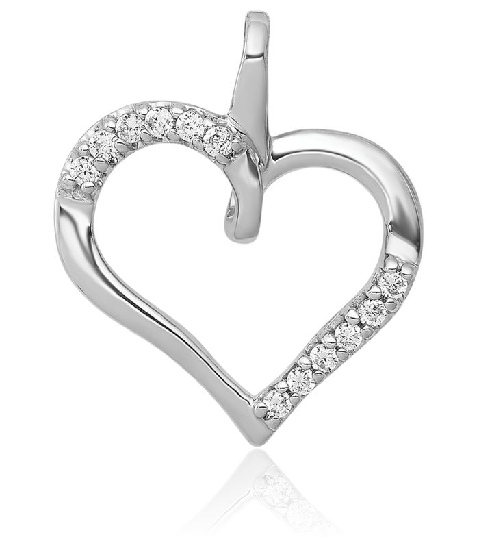 14K Solid White Gold Diamond Heart Necklace Love Pendant Charm