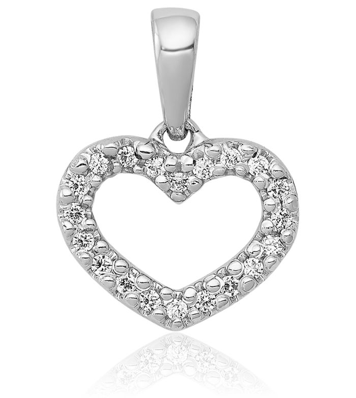 14K Solid White Gold Diamond Heart Necklace Love Pendant Charm