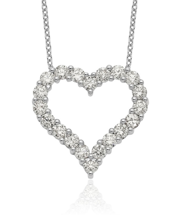 14K Solid White Gold Diamond Heart Necklace Love Pendant Friendship Charm Chain