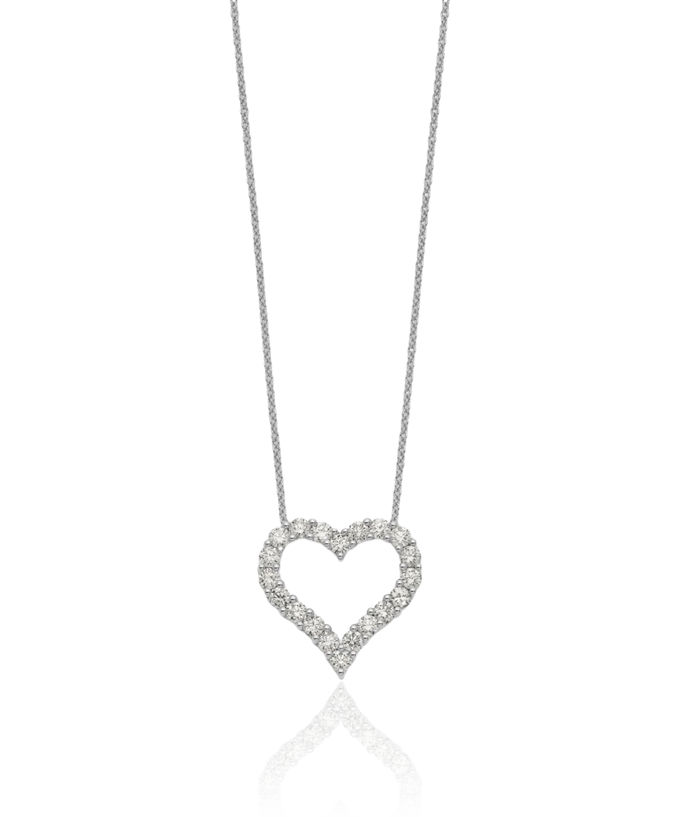 14K Solid White Gold Diamond Heart Necklace Love Pendant Friendship Charm Chain