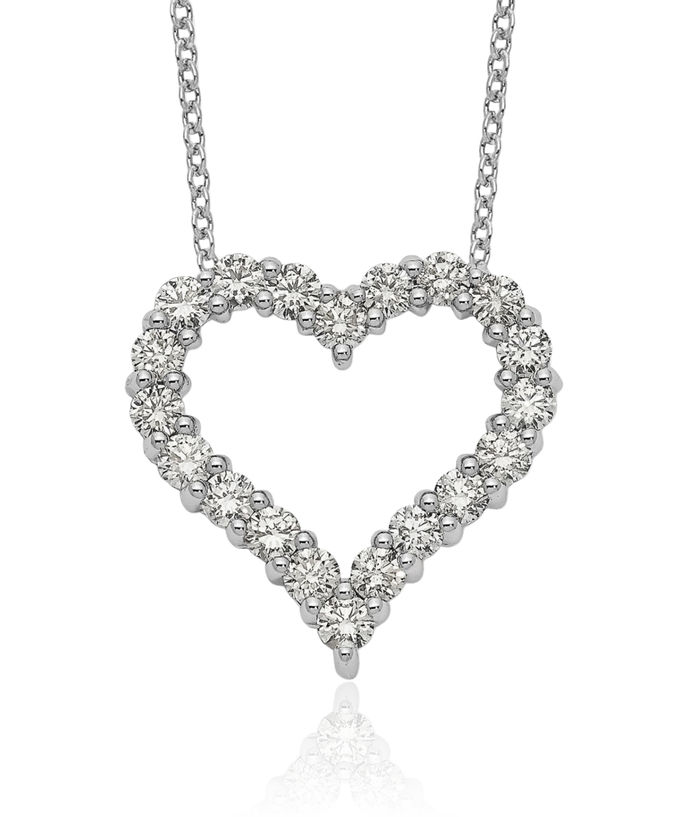 14K Solid White Gold Diamond Heart Necklace Love Pendant Friendship Charm Chain