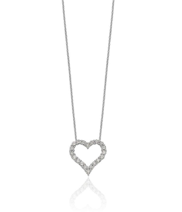 14K Solid White Gold Diamond Heart Necklace Love Pendant Friendship Charm Chain