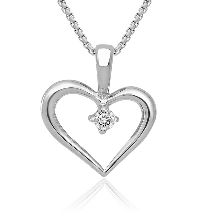 14K Solid White Gold Diamond Heart Necklace Love Pendant Charm