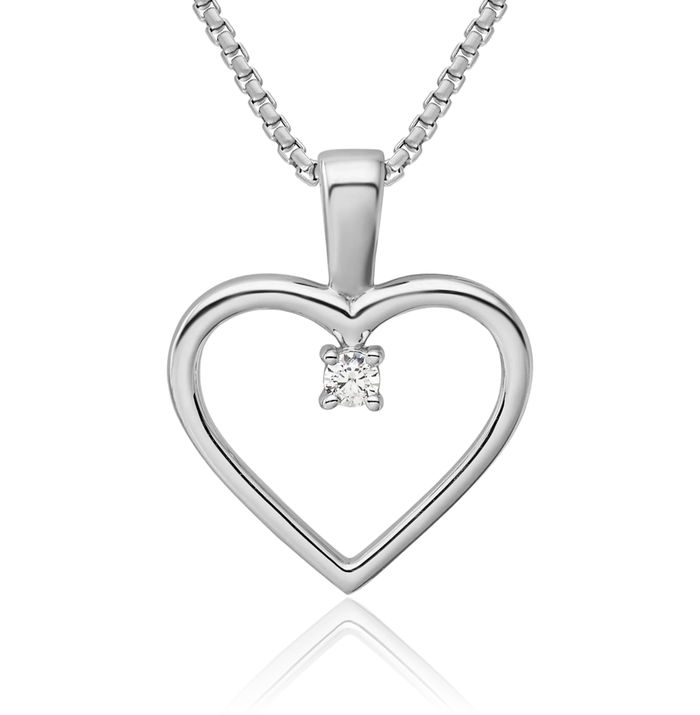 14K Solid White Gold Diamond Heart Necklace Love Pendant Charm