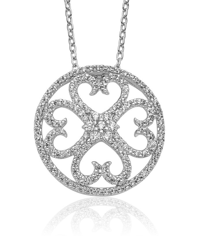 14K Solid White Gold Diamond Vintage Heart Pendant Necklace