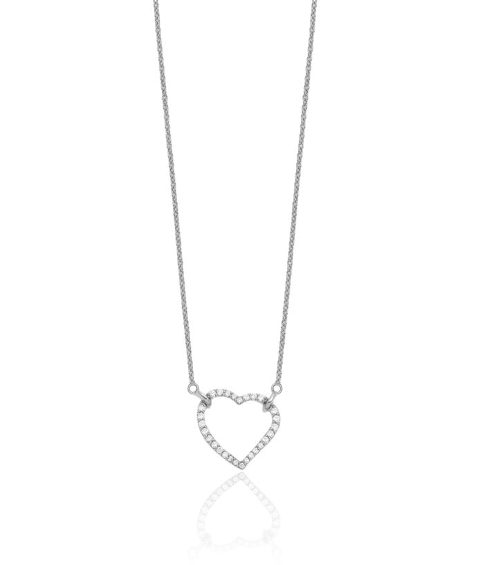 14K Solid White Gold Lab Diamond Heart Pendant Necklace