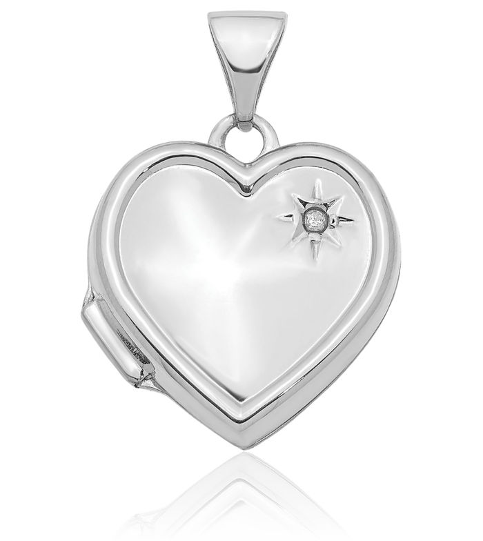 14K Solid White Gold Diamond Heart Personalized Photo Locket Necklace Picture Pendant Charm