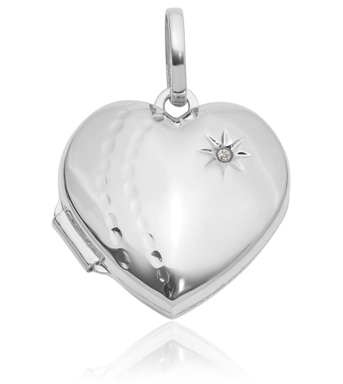 14K Solid White Gold Diamond Heart Personalized Photo Locket Necklace Picture Pendant Charm