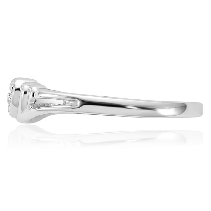 14K Solid White Gold Diamond Heart Ring Love Band