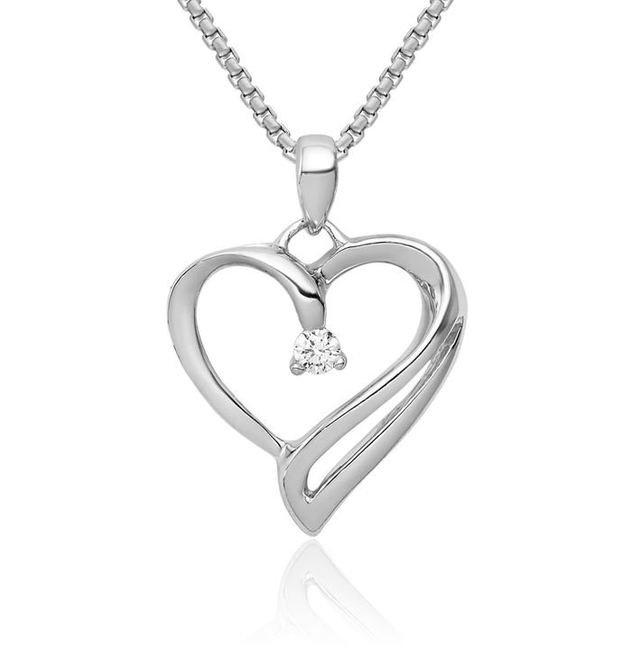 14K Solid White Gold Diamond Heart Solitaire Necklace Chain Pendant Charm