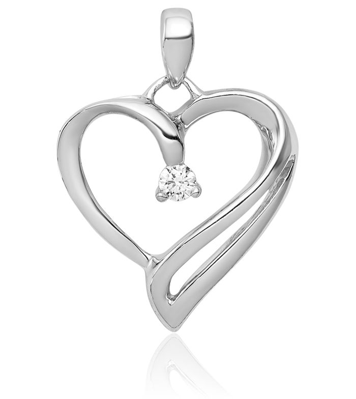 14K Solid White Gold Diamond Heart Solitaire Necklace Chain Pendant Charm