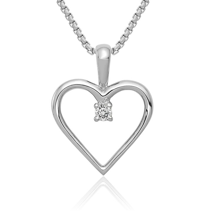 14K Solid White Gold Diamond Heart Solitaire Necklace Chain Pendant Charm