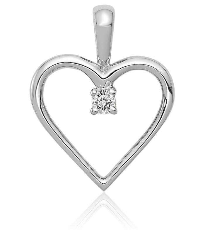 14K Solid White Gold Diamond Heart Solitaire Necklace Chain Pendant Charm