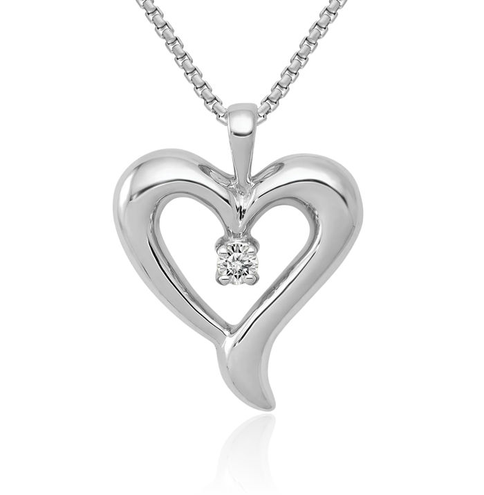 14K Solid White Gold Diamond Heart Solitaire Necklace Chain Pendant Charm