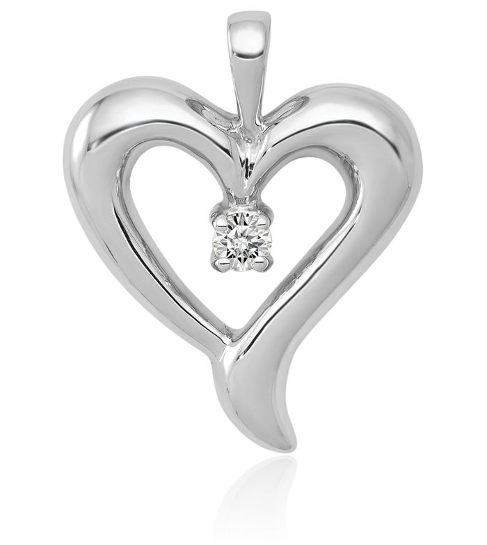 14K Solid White Gold Diamond Heart Solitaire Necklace Chain Pendant Charm