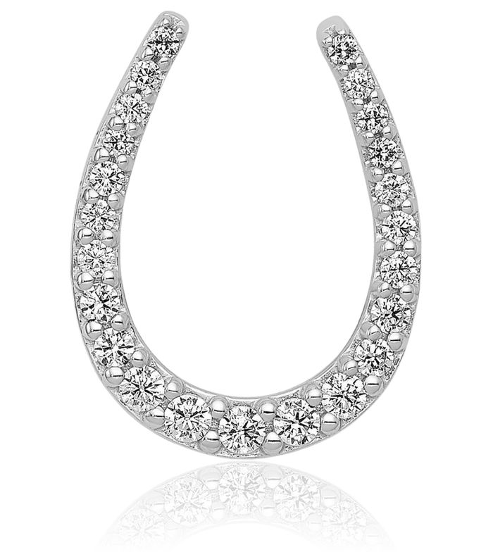 14K Solid White Gold Diamond Lucky Horseshoe Floating Chain Slide Pendant Necklace Animal Lover Equestrian Charm