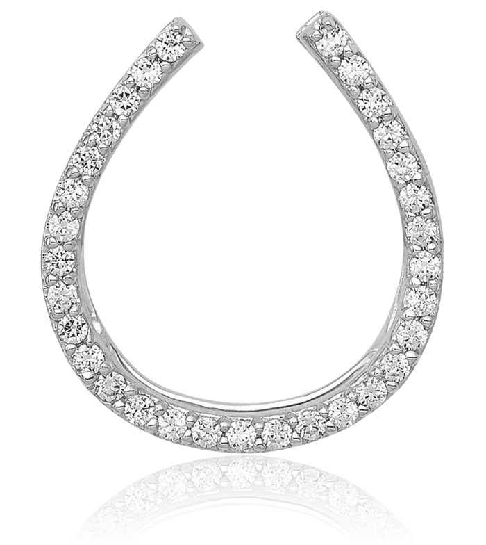 14K Solid White Gold Diamond Lucky Horseshoe Floating Chain Slide Pendant Necklace Animal Lover Equestrian Charm