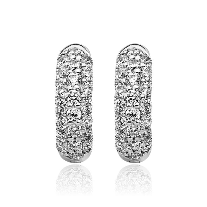 14K Solid White Gold Diamond Huggie Mini Small Hoop Earrings