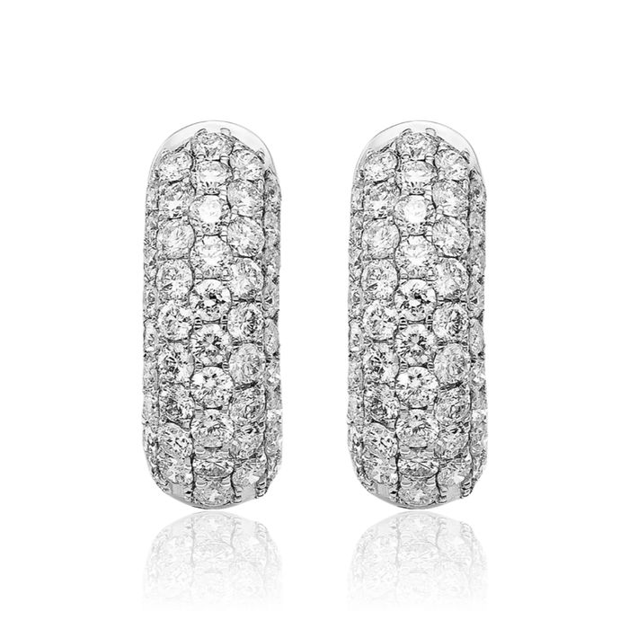 14K Solid White Gold Diamond Huggie Small Hoop Earrings