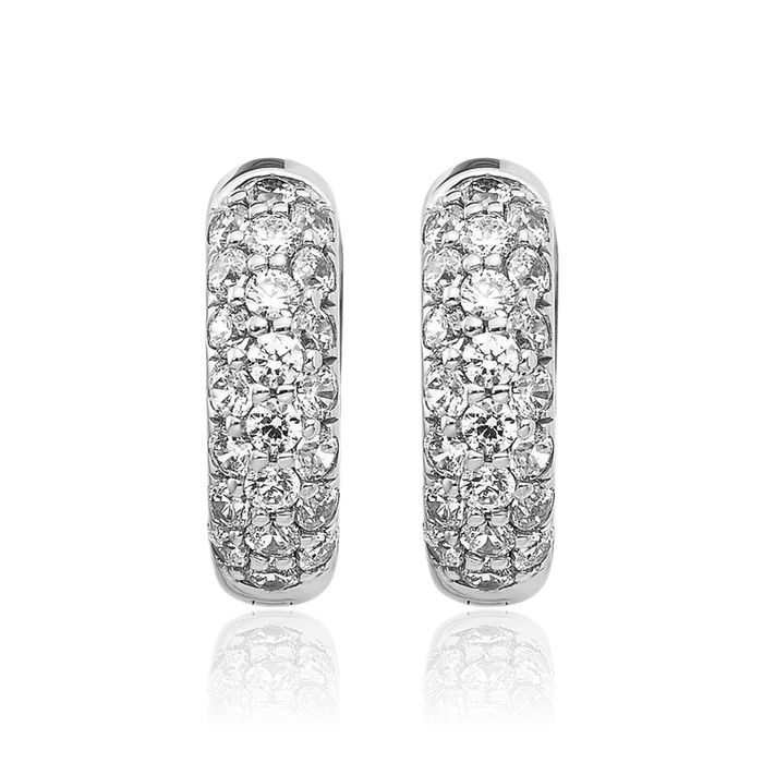 14K Solid White Gold Diamond Huggie Small Hoop Earrings