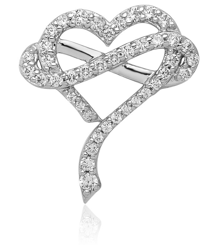 14K Solid White Gold Diamond Infinity Twisted Love Knot Symbol Heart Floating Chain Slide Pendant Necklace Charm