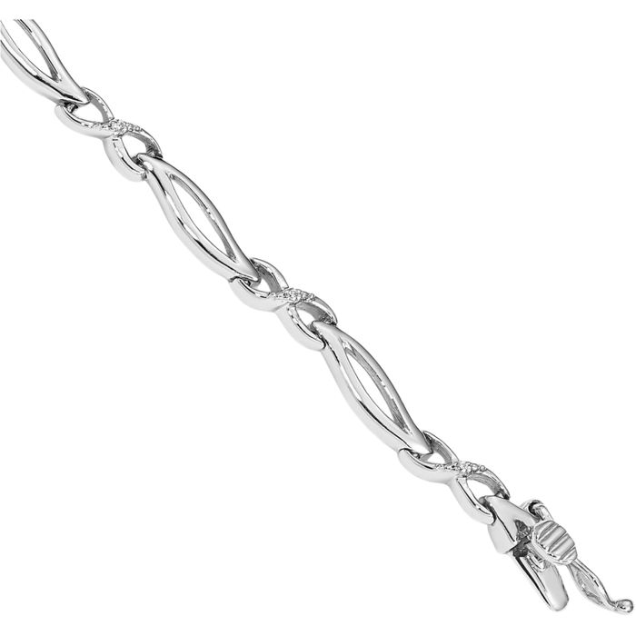 14K Solid White Gold Diamond Infinity Twisted Love Knot Symbol Link Chain Bracelet