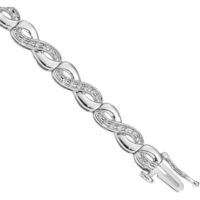 14K Solid White Gold Diamond Infinity Twisted Love Knot Symbol Link Chain Charm Bracelet