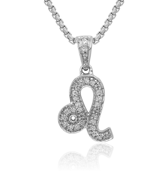 14K Solid White Gold Diamond Leo Zodiac Necklace Lion Head Horoscope Pendant July August Birthday Charm Astrology Jewelry