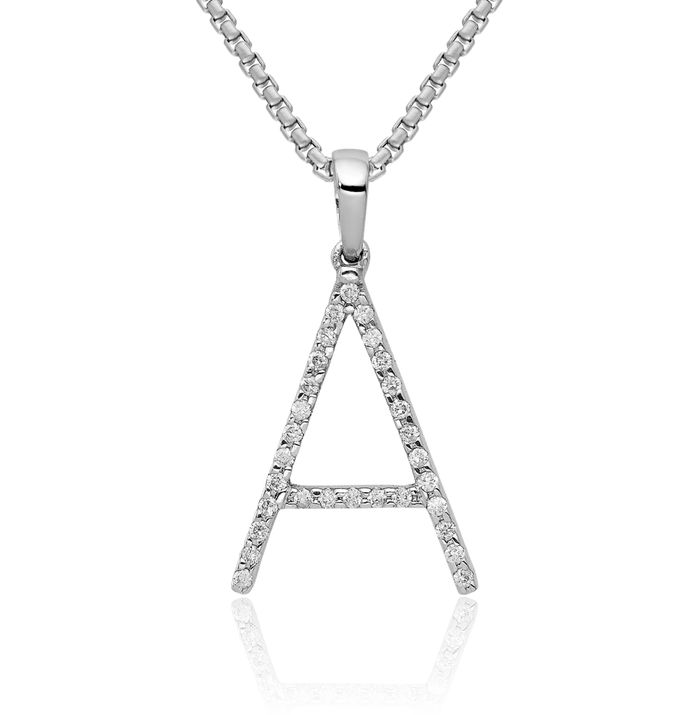 14K Solid White Gold Diamond Dainty Letter A Initial Name Monogram Necklace Chain Pendant Charm