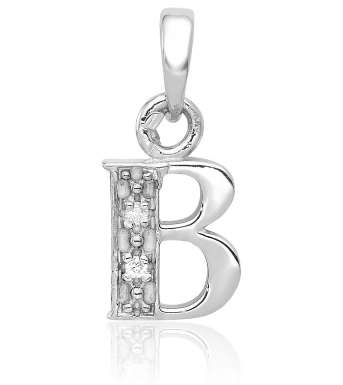 14K Solid White Gold Diamond Dainty Letter B Initial Name Monogram Necklace Chain Pendant Charm