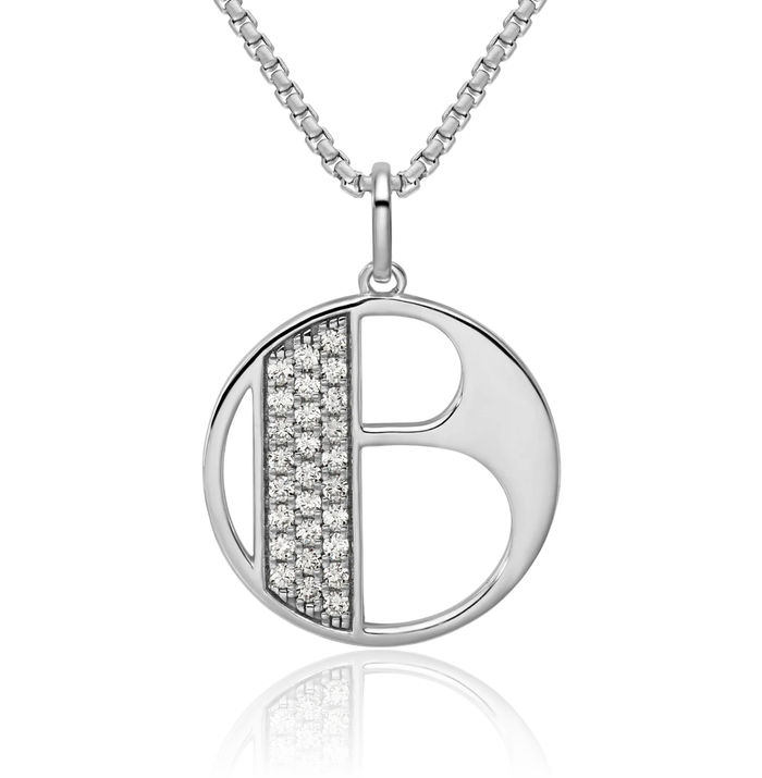 14K Solid White Gold Diamond Dainty Letter B Initial Name Monogram Necklace Chain Pendant Charm