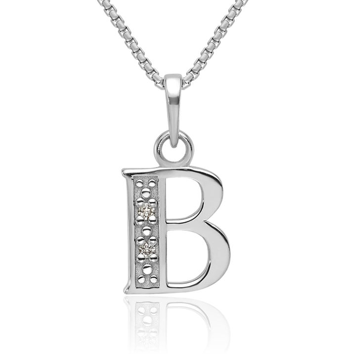 14K Solid White Gold Diamond Dainty Letter B Initial Name Monogram Necklace Chain Pendant Charm