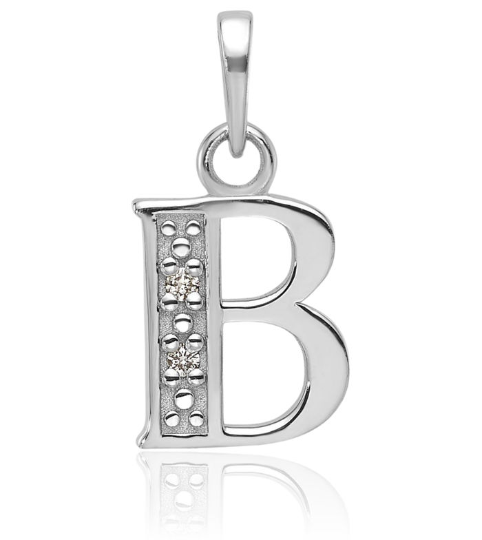 14K Solid White Gold Diamond Dainty Letter B Initial Name Monogram Necklace Chain Pendant Charm