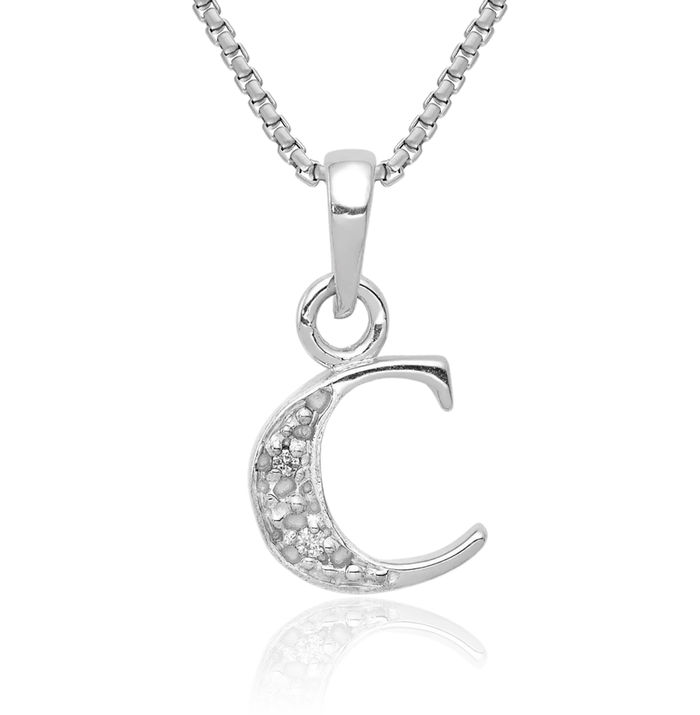 14K Solid White Gold Diamond Dainty Letter C Initial Name Monogram Necklace Chain Pendant Charm