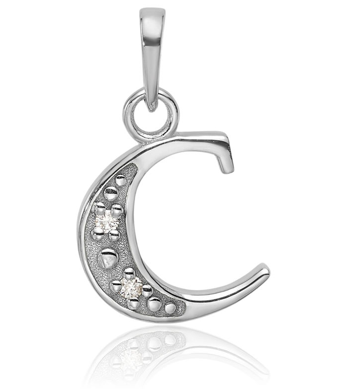 Glamira Beautiful C Necklace 14K Solid White Gold Diamond Letter