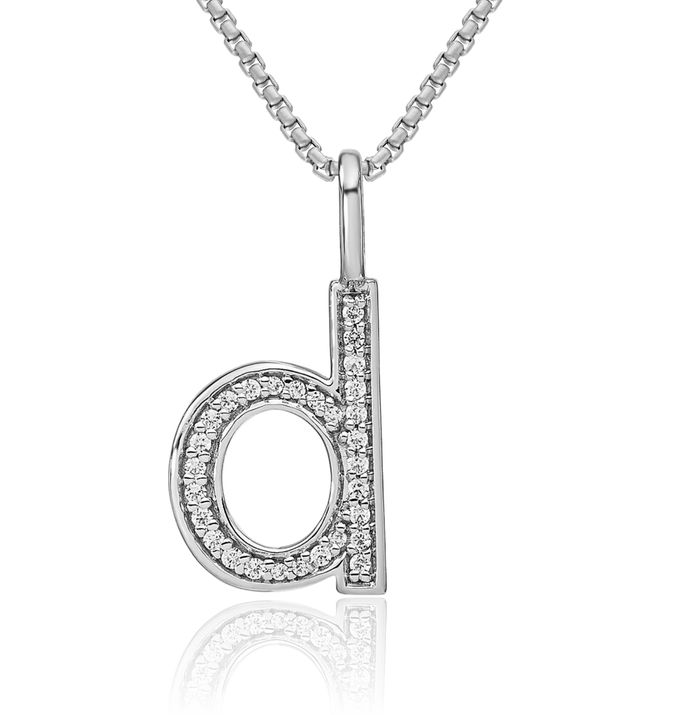 14K Solid White Gold Diamond Dainty Letter D Initial Name Monogram Necklace Chain Pendant Charm