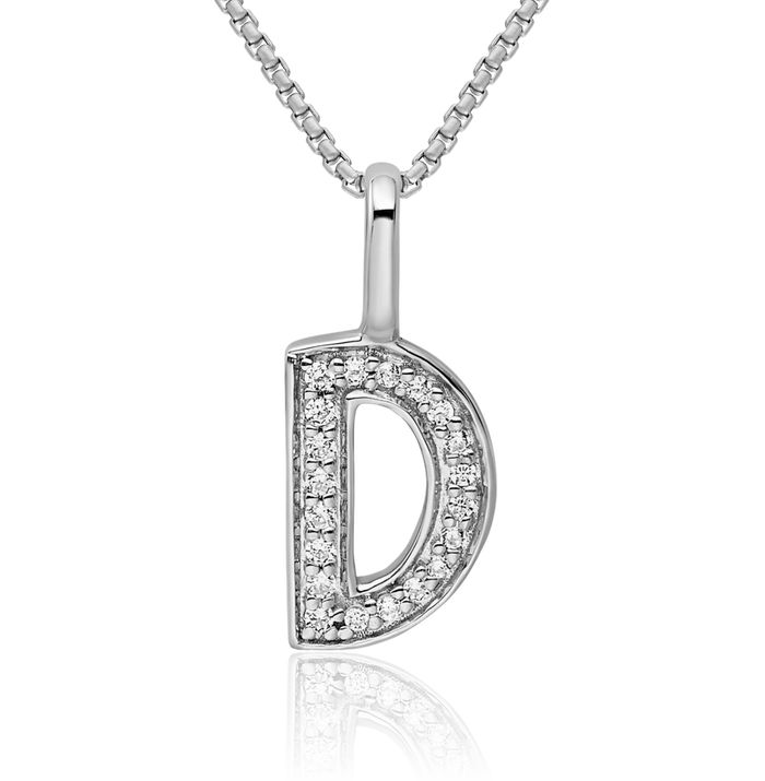 14K Solid White Gold Diamond Dainty Letter D Initial Name Monogram Necklace Chain Pendant Charm