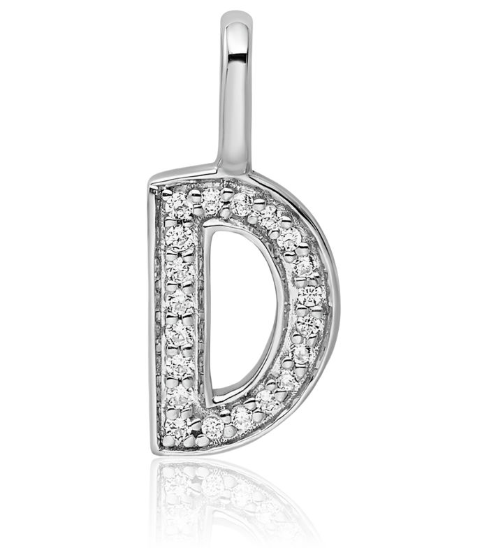 14K Solid White Gold Diamond Dainty Letter D Initial Name Monogram Necklace Chain Pendant Charm