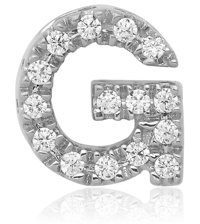 14K Solid White Gold Diamond Dainty Letter G Initial Name Monogram Chain Necklace Pendant Charm