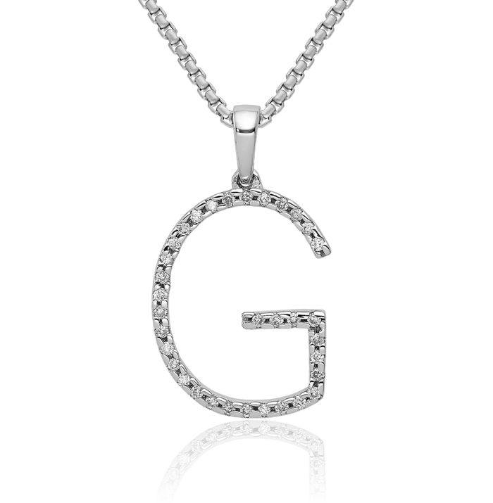 14K Solid White Gold Diamond Dainty Letter G Initial Name Monogram Necklace Chain Pendant Charm