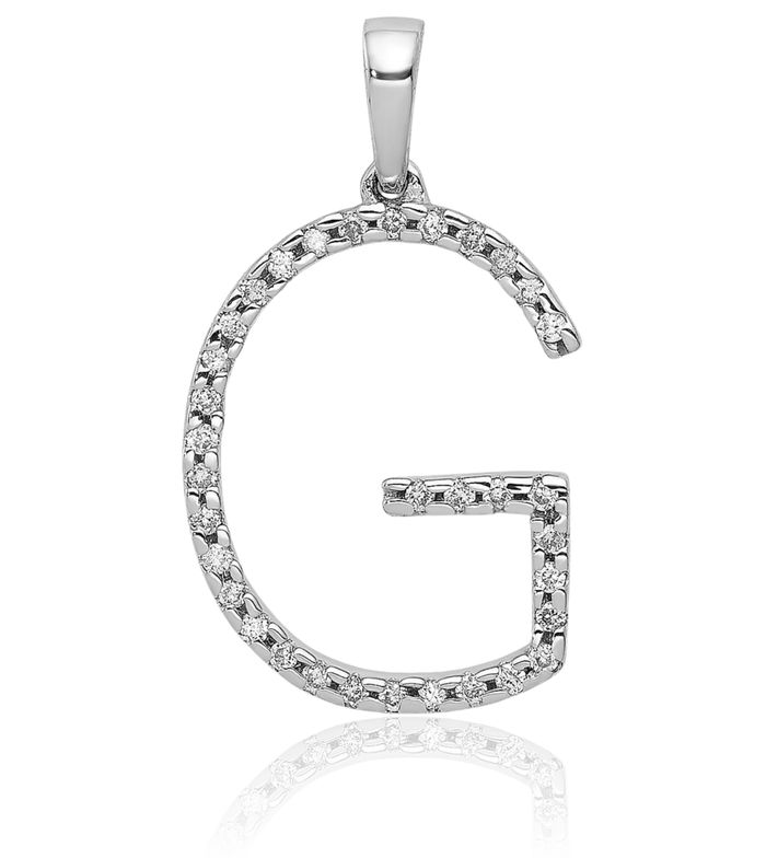 14K Solid White Gold Diamond Dainty Letter G Initial Name Monogram Necklace Chain Pendant Charm