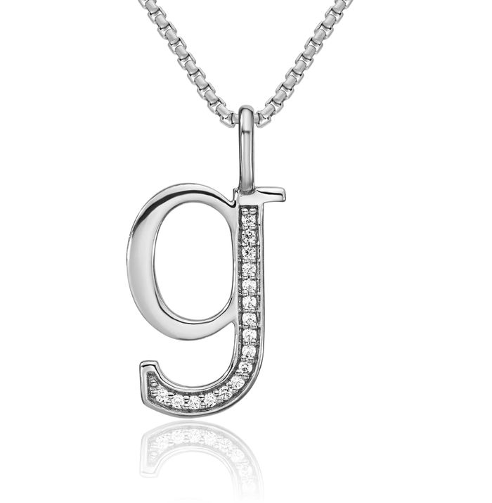 14K Solid White Gold Diamond Dainty Letter G Initial Name Monogram Necklace Chain Pendant Charm