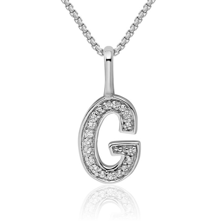14K Solid White Gold Diamond Dainty Letter G Initial Name Monogram Necklace Chain Pendant Charm