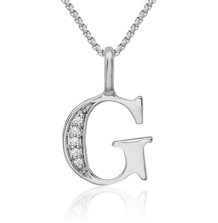 14K Solid White Gold Diamond Dainty Letter G Initial Name Monogram Necklace Chain Pendant Charm