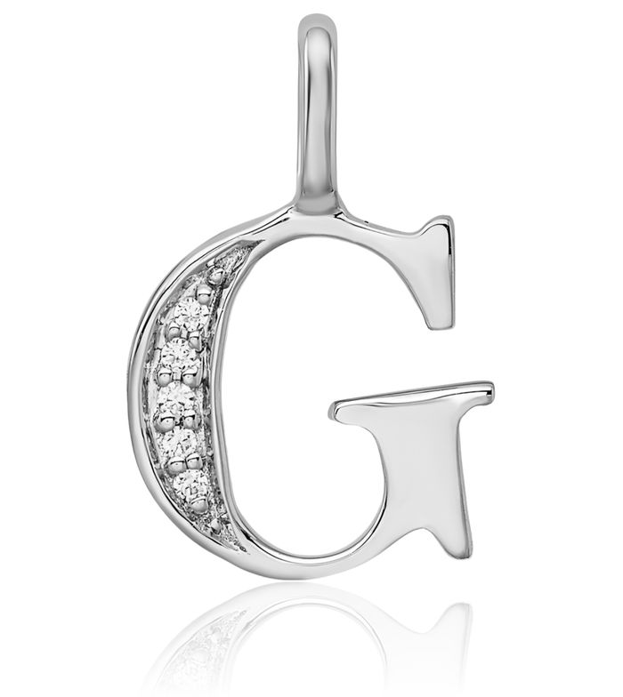 14K Solid White Gold Diamond Dainty Letter G Initial Name Monogram Necklace Chain Pendant Charm