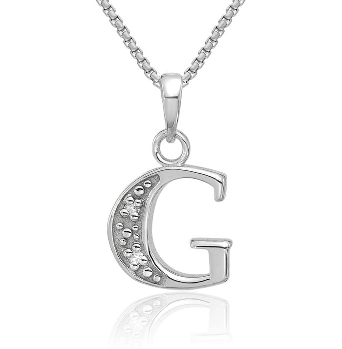 14K Solid White Gold Diamond Dainty Letter G Initial Name Monogram Necklace Chain Pendant Charm