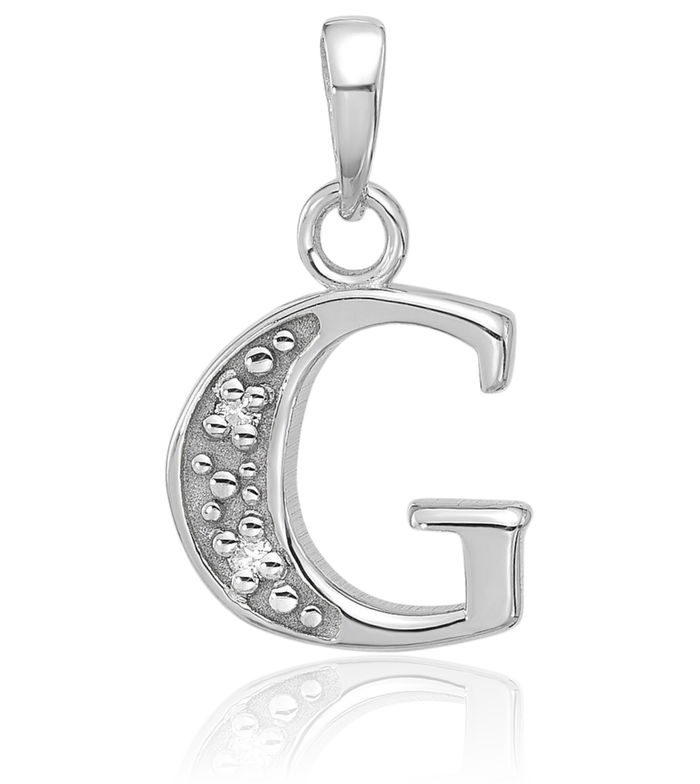 14K Solid White Gold Diamond Dainty Letter G Initial Name Monogram Necklace Chain Pendant Charm