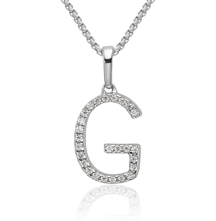 14K Solid White Gold Diamond Dainty Letter G Initial Name Monogram Necklace Chain Pendant Charm