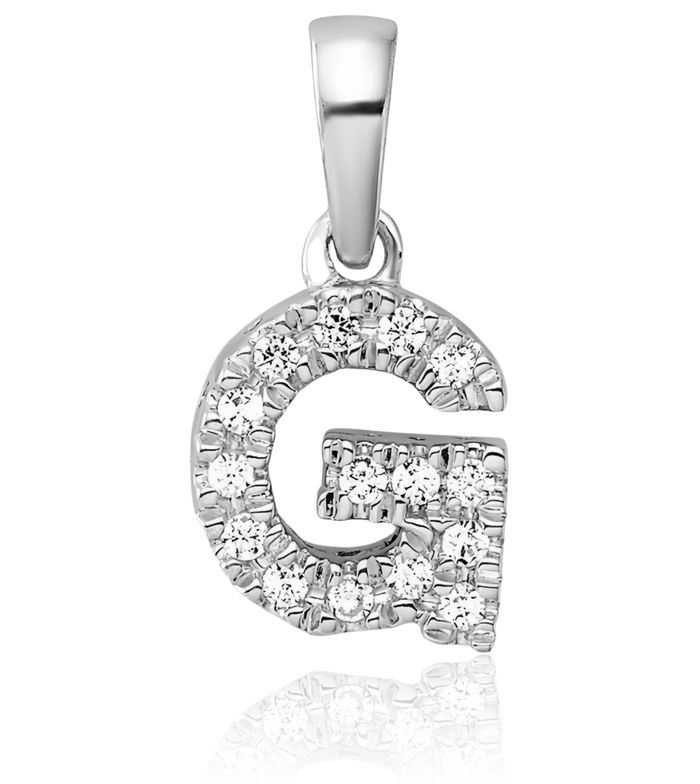 14K Solid White Gold Diamond Dainty Letter G Initial Name Monogram Necklace Chain Pendant Charm